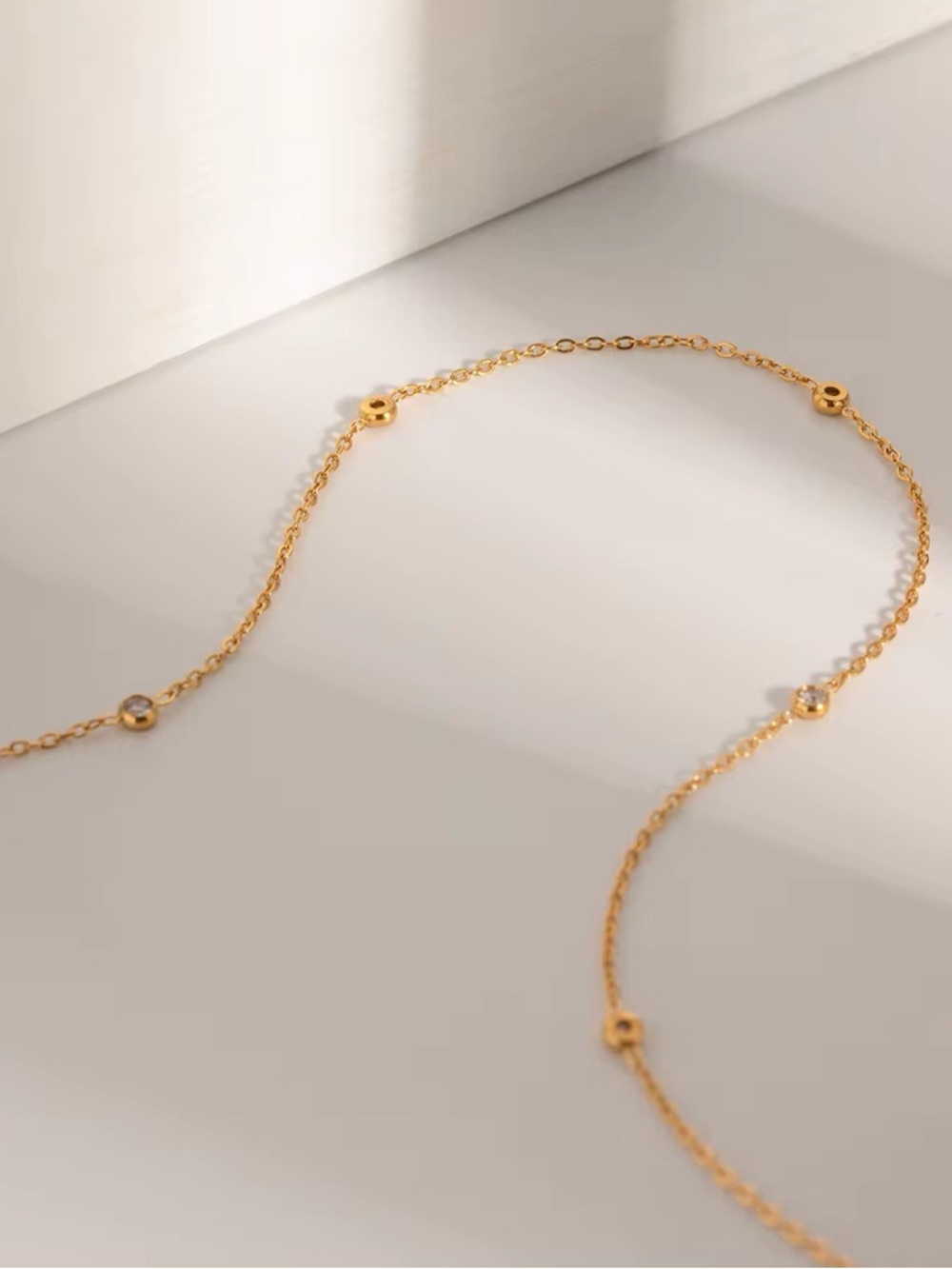 18K Gold Plated Minimalist Bezel Cubic Zirconia Station Necklace - Picture 3 of 8